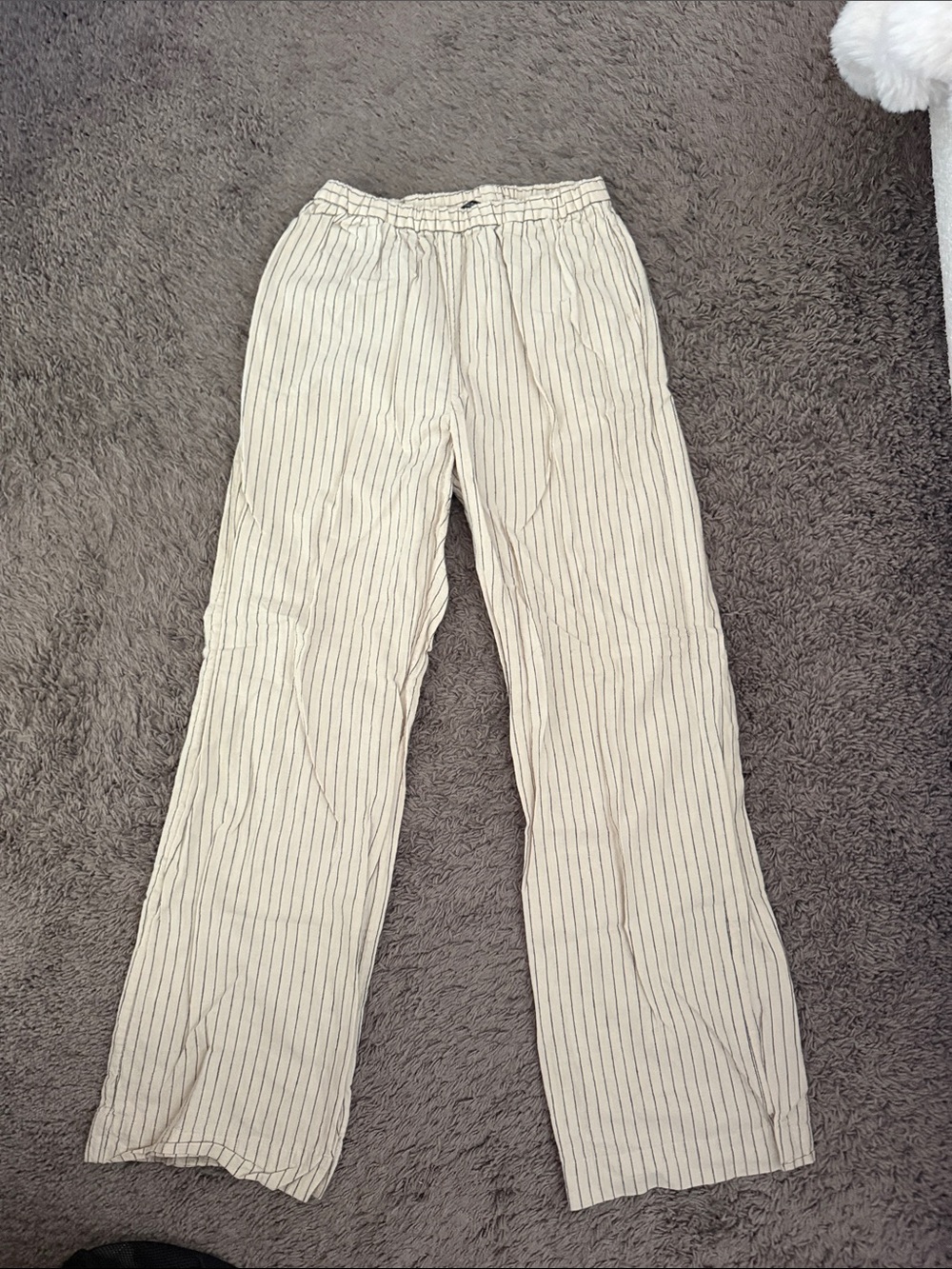 Zara Cream Linen Pants with Black Pinstripes